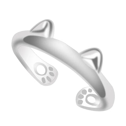 sengpan Cat Ear Finger Rings Open Cute Footprints Ring For Women Girl Pearl Hollow Geometric Gift Adjustable Fine Jewelry Accessories