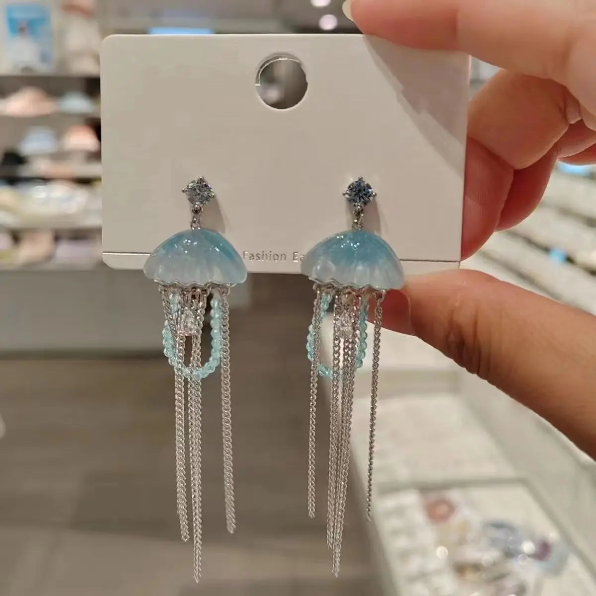 sengpan New niche style sea blue jellyfish zircon tassel women's earrings