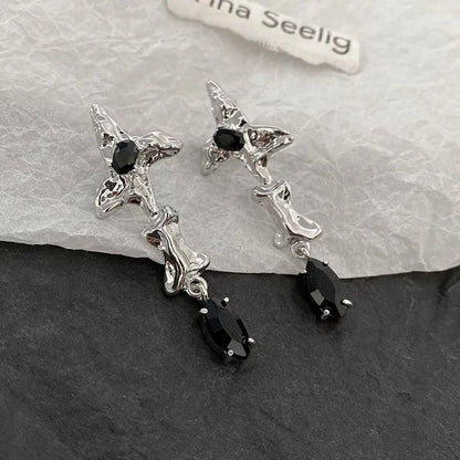 sengpan Black Zircon Four Star Mang Earrings Punk Style Long Tassel Women's Pendant Earrings Sweet Cool Personalized Y2K Fashion Jewelry