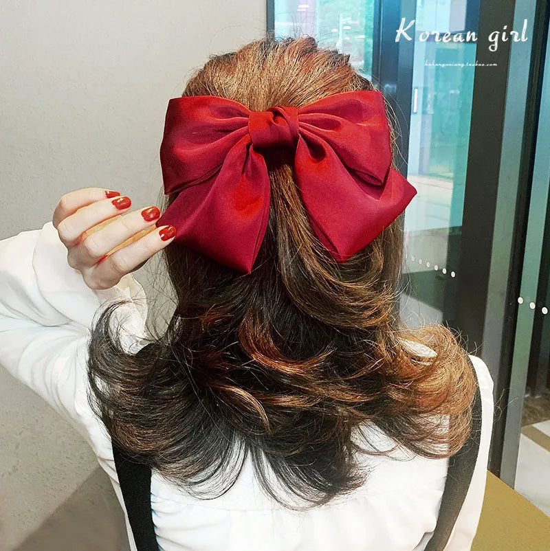 sengpan Oversized Bow Hair Accessories Fashion Satin Ribbon Hairpins Big Bow Hairpins Women Girls Satin Ladies Hairpins Cute