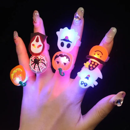 sengpan 10-30Pcs Jewelry Party Gifts LED Luminous Halloween Rings Creative Pumpkin Ghost Skull Glowing in Dark Finger Rings Toys Lights