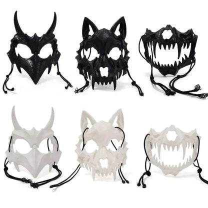 sengpan Varieties of Halloween Half Face Mask Anime Dragon God Skeleton Bone Skull Animals Mask Cosplay Dance Party Prom Costumes Props