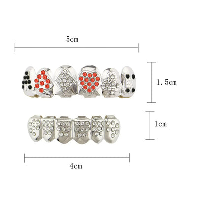 sengpan Silver Plated Iced Out Micro Pave Teeth Grillz For Men Top&Bottom Cubic Zirconia Grills Set Man Women Dental Jewelry