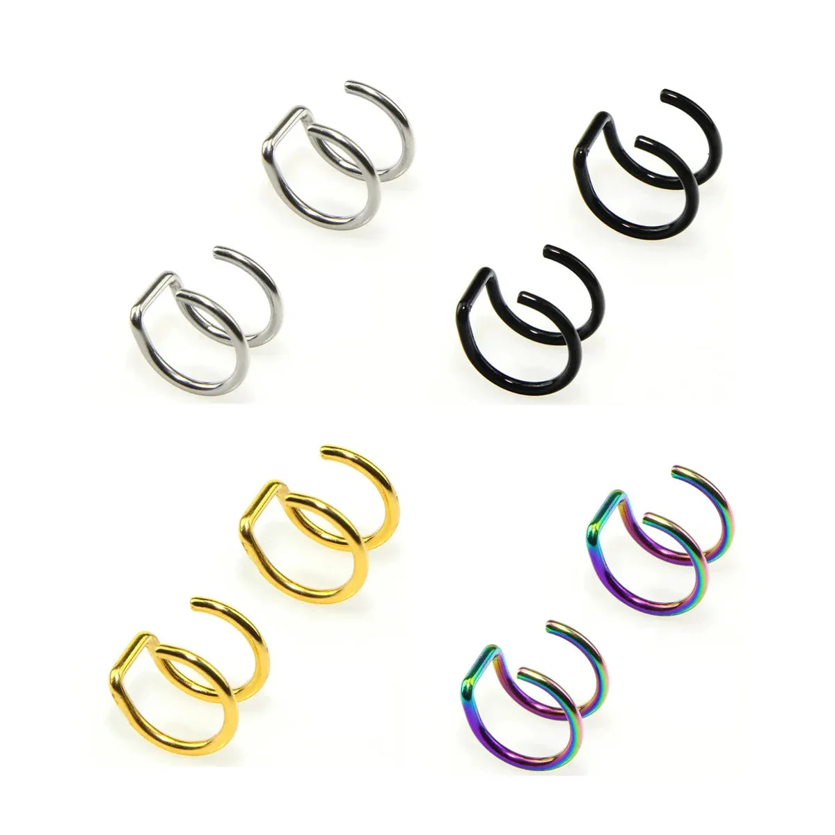 sengpan 2pcs 316L Stainless Steel Fake Ear Piercing Jewelry for Women Men, Clip on Ear Cuffs Fake Lip Ring Non Piercing Labret Rings