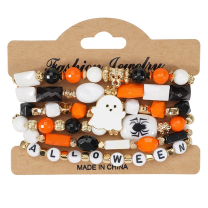 sengpan Halloween female bracelet spider pumpkin pendant stackable Halloween bracelet elastic multilayer bracelet