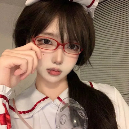 sengpan Y2K Retro Red Green Square Frame Glass Eyewear Women Anti-blue Light Goggles Eyeglasses Harajuku Reading Spectacle Eyewears