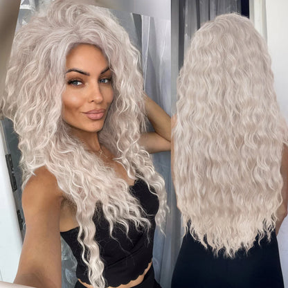 sengpan Ash Blonde Curly Wig Synthetic Long Curly Hair Wigs for Women Fluffy Hairstyle Wave Ombre Wig Costume Carnival Party Regular Wig