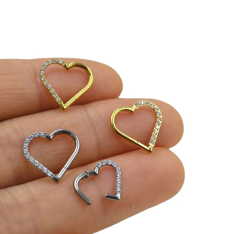 sengpan 1PC G23 Titanium Piercing Heart Earrings Hinged Segment Nose Ring Septum Helix Daith Tragus Cartilage Clicker Piercing Jewelry