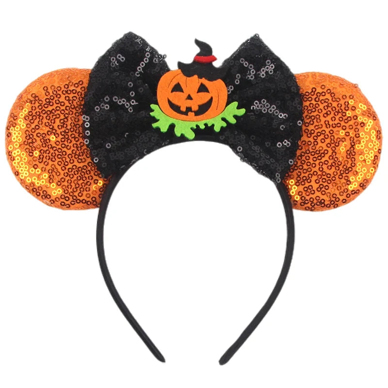 Lianfudai 2024 Nieuwe Disney Mouse Ears Headband  Hoofdband Bat Pompoen Lovertjes Strik Halloween Festival Feest Cosplay Haaraccessoires