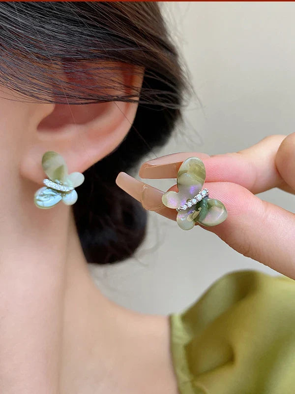 sengpan The Wizard of Oz Micro Inlaid Zircon Butterfly Earrings, Mint Manbo Green Sweet Fairy Earrings, Elegant and High End Earrings