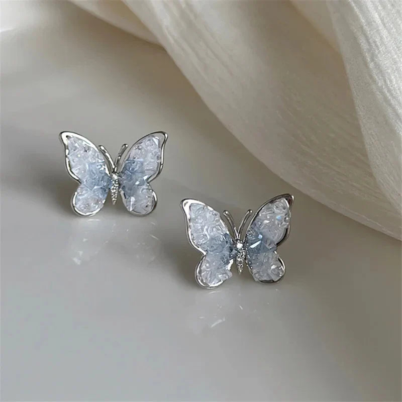 sengpan New Korean Fashion Color Crystal Flower Butterfly Earrings for Women Exquisite Elegant Earring Party Wedding Luxury Jewelry Gift