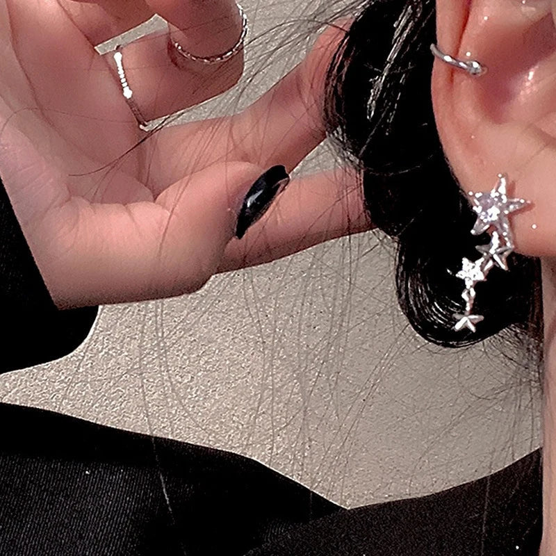 sengpan Shiny Zircon Star Tassel Earrings Women Korean Cute Elegant Pentagram Drop Earring Y2K Jewelry Wedding