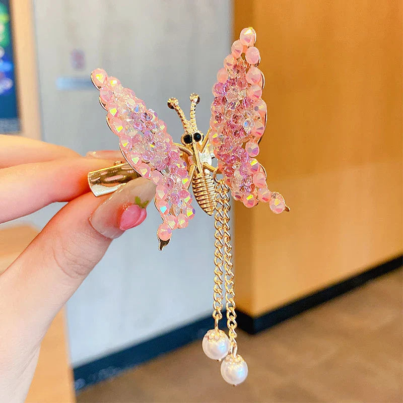 sengpan Shaking Move Wing Top Clip Bangs Clip Shiny Rhinestone Moving Butterfly Children Hairpin Alloy Hair Accessories