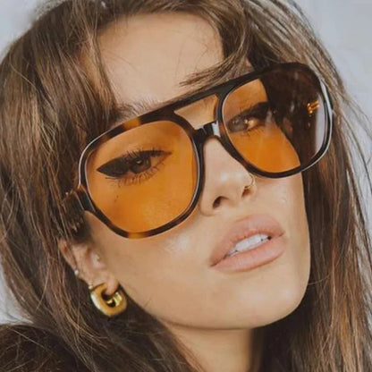 sengpan Fashion Pilot Oversized Sunglasses Woman Personality Double Bridges Sun Glasses Female Retro Leopard Orange Mirror Eyewear