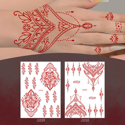 sengpan Red Henna Temporary Tattoos for Women Flower Mandala Mehndi Stickers for Hand Women's Body Protection Tattoo Waterproof