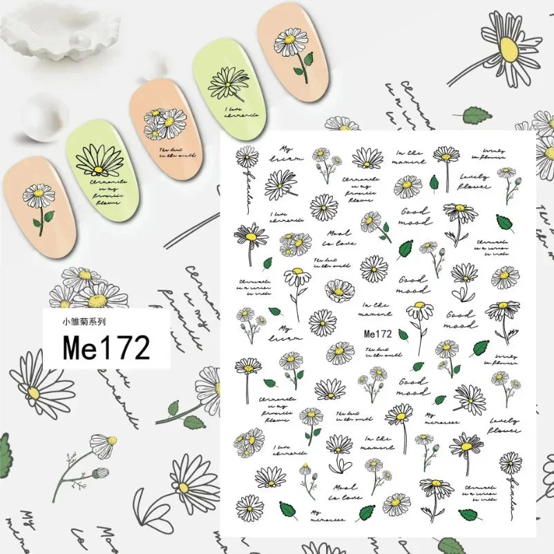 sengpan Simple Flowers 3D Nail Stickers Spring Summer Blossom Floral Tulip Fruit Nail Art Decals Adhesive Sliders Manicure Decorations