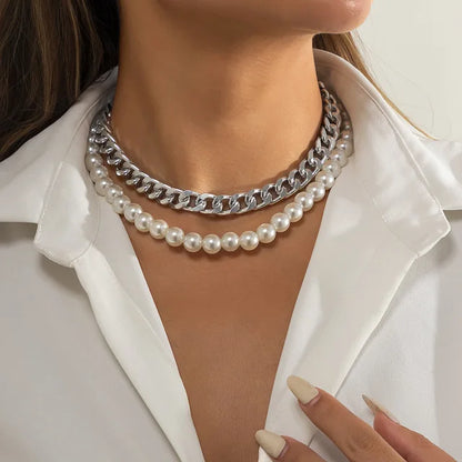 sengpan Multi-Layer White Imitation Pearl Necklace Bead  Chain Punk Ladies Wedding Short Clavicle Necklac Girl Charm Banquet Jewelry