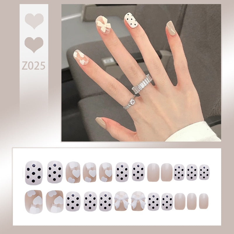 sengpan 24P Nail Art Fake Nails Japanese Ballerina Press on Nails Set Diamond Streamer Flash Fly Butterfly Seamless Removable False Nail