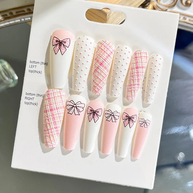 sengpan 12pcs Wearable Press on Fake Nails with Relief Design Shiny Design  Lovely Girl False Nail with Wearing Tools Nail Art Supplies