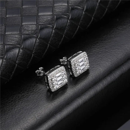 sengpan Hip Micro 1Pair Heart Shape Pave Baguette Cubic Zircon Stone Ice out Stud CZ Earring Bling Copper Earrings For Women Men Jewelry