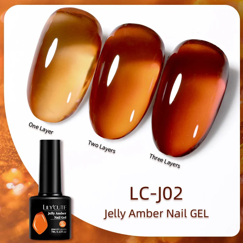 sengpan 7ml Translucent Jelly Amber Gel Nail Polish Brown Coloured Varnish Gel Long Lasting Semi Permanent UV Nail Art Manicure