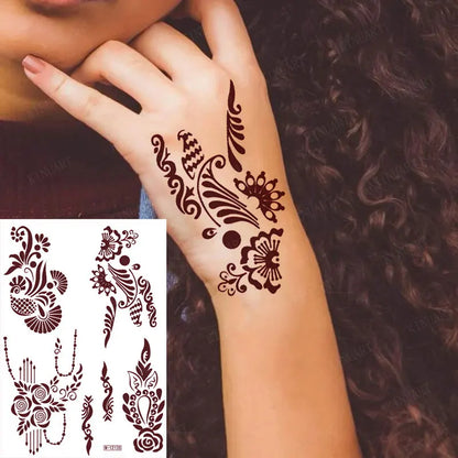 sengpan Brown Henna Stickers for Hand Flower Temporary Henna Tattoos for Women Fake Tatoo Waterproof Mehndi Designs Wedding Tattoo Hena