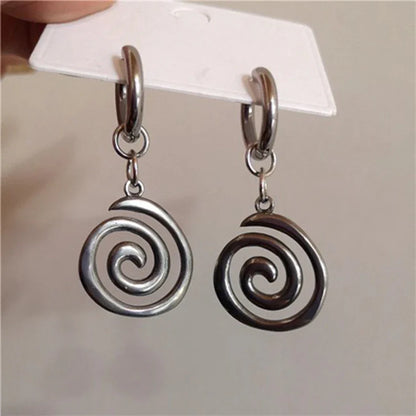 sengpan Stainless Steel Geometric Spiral Vortex Earrings Y2K Vintage Grunge Hip Hop Earrings for Girls Women