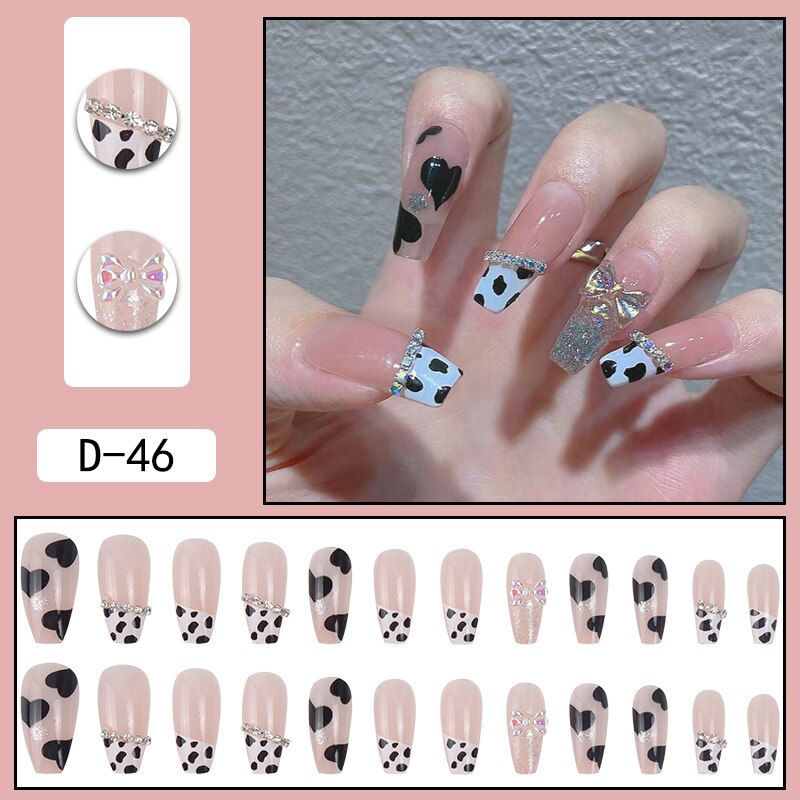 sengpan 24pcs French Point Diamond Fake Nails Wearing Artificial Square Head Press On Acrylic Nail Art Pearl Patch Almond False Nails