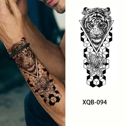 sengpan Black Forest Tattoo Sticker for Men Women Tiger Wolf Death Skull Temporary Tattoo Fake Henna Skeleton King Animal Tatoo Pattern