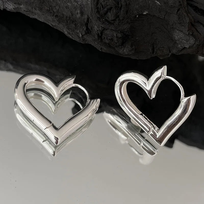 sengpan  Silver Vintage Heart Earrings For Women Trendy Earring Jewelry Prevent Allergy Party Accessories G