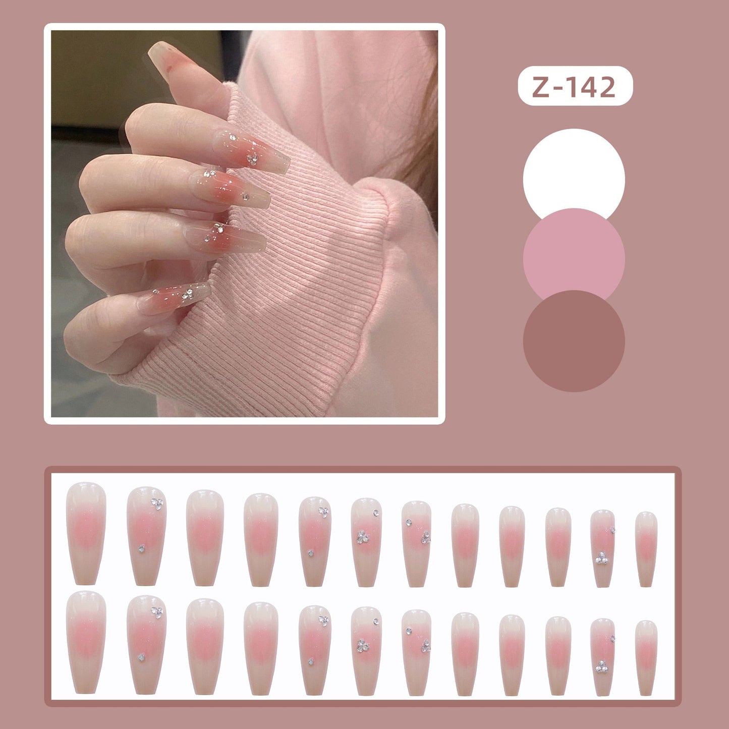 sengpan 24P Nail Art Fake Nails Japanese Ballerina Press on Nails Set Diamond Streamer Flash Fly Butterfly Seamless Removable False Nail