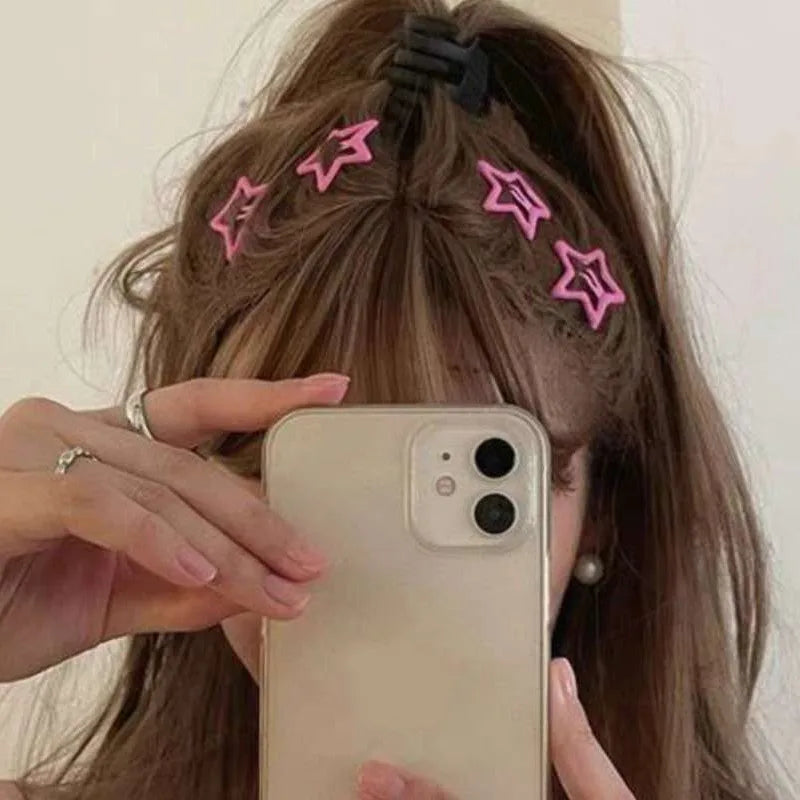 sengpan Y2k Pink Pentagram Star Bobby Pin Hair Clip Women Sweet Cool Cute Aesthetics Hairside Harajuku Girls Trend Headwear Accessories