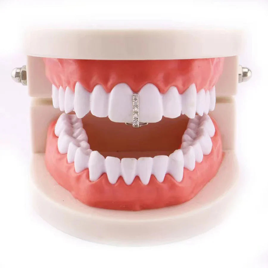 sengpan 18K Gold Plated Grillz Teeth Cross Heart Crystal Gold Gap Grillz Hip Hop Top & Bottom Tooth Cap Bling Grill Trendy Open Fang