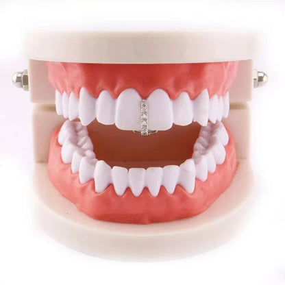 sengpan 18K Gold Plated Grillz Teeth Cross Heart Crystal Gold Gap Grillz Hip Hop Top & Bottom Tooth Cap Bling Grill Trendy Open Fang