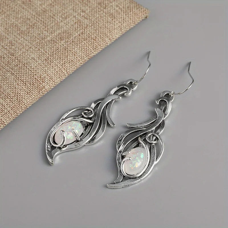 sengpan Bohemian Opal Dangle Earrings - Elegant Silver Plated Jewelry ForHolidays and Special Occasions