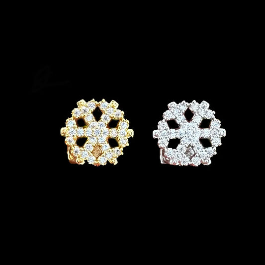 sengpan Hip Hop Single Snowflake Zircon Teeth Grillz 14K Gold Plated CZ Stone Tooth Caps For Women Men Body Jewelry