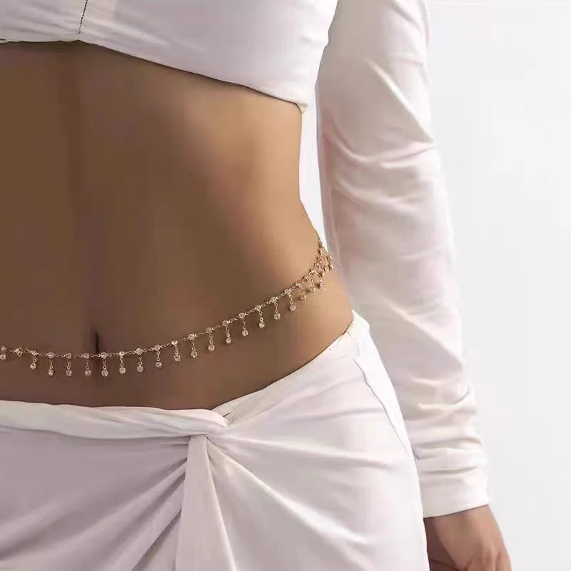 sengpan Fashion Simple Double Layer Bead Chain Ladies Waist Belly Chain Belly Belt Chain Fashion Body Jewelry Spring Summer Gifts