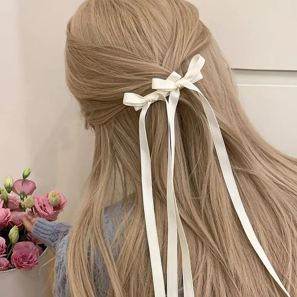 sengpan Sweet Ribbon Long Bow Hair Claw Clip for Women Girls Kawaii Child Ballet Hairpin Headband Gift Party Holiday Hair Accessories