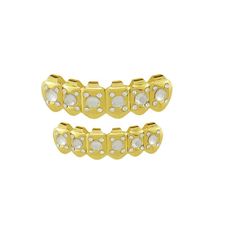 sengpan 18k Gold Plated CZ Small Single Tooth Hip Hop Grill Halloween Teeth Grillz Caps Set For Christmas Gift