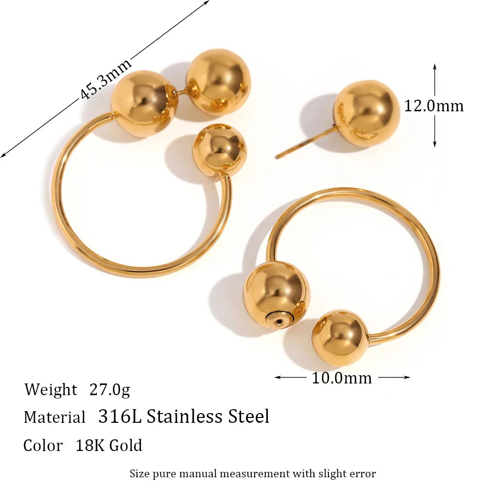 sengpan Modern Gold Plated Silver Color Stainless Steel Round Hoop Earrings For Women Front And Back Side Ball Stud Earrings For Women