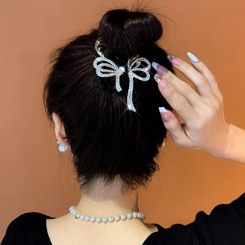 sengpan New Women Elegant Luxury Rhinestone Tassel Ponytail Hair Claws Lady Sweet Meatball Hair Clips Headband Fashion Hair Accessories