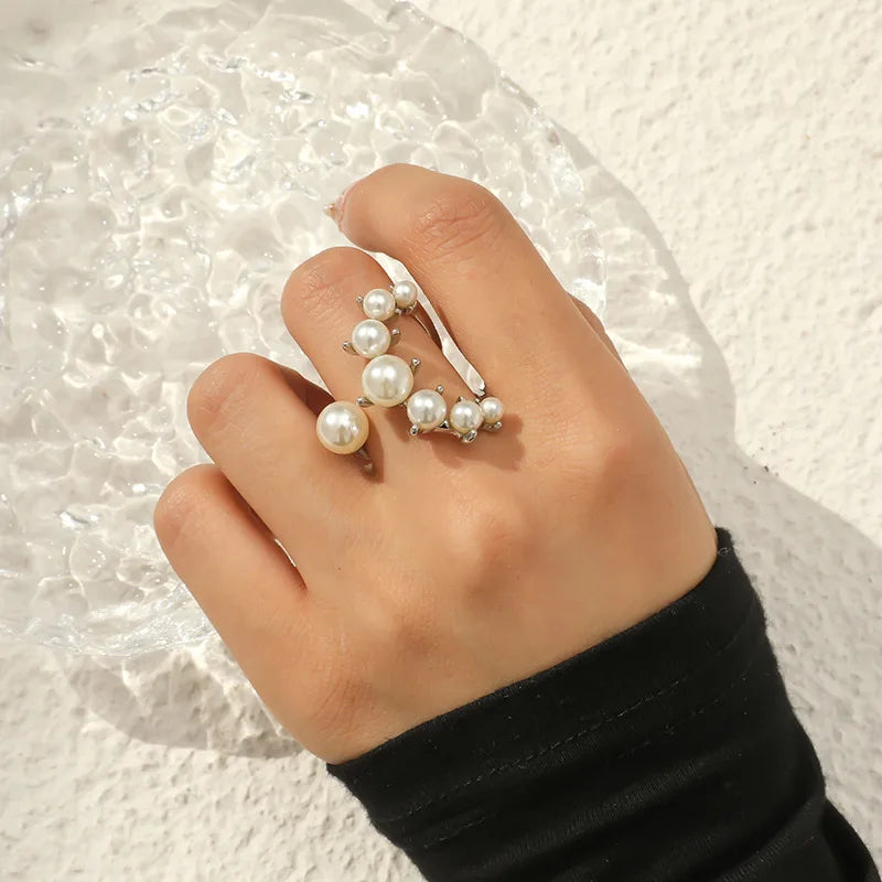 sengpan Fine Pearl Thin Ring For Women Minimalist Basic Style Fashion Jewelry Gold Color Knuckle Ring Ladies Beach Party Ring Gifts BFF