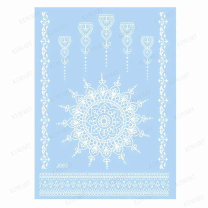 sengpan White Henna Tattoo Sticker Waterproof Temporary Tattoos for Women Body Art Mehndi Stickers for Hand Wedding Party Hena Tattoo