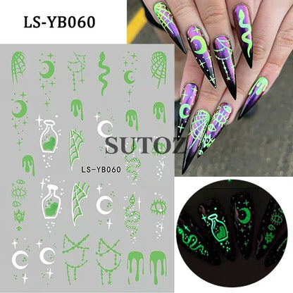 sengpan Pink Pumpkin Nail Art Stickers Halloween Decoration Bat Ghost Design Black Cat Skull Nail Sliders Charms Manicure Decal NLLS-J82