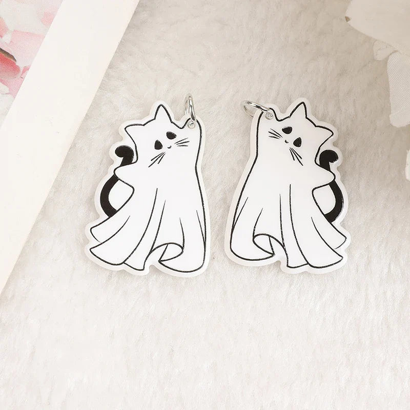 sengpan 8Pcs Halloween Charms Creative Acrylic Ghost Cat Cow Pendant For Keychain Necklace Jewelry Diy Making