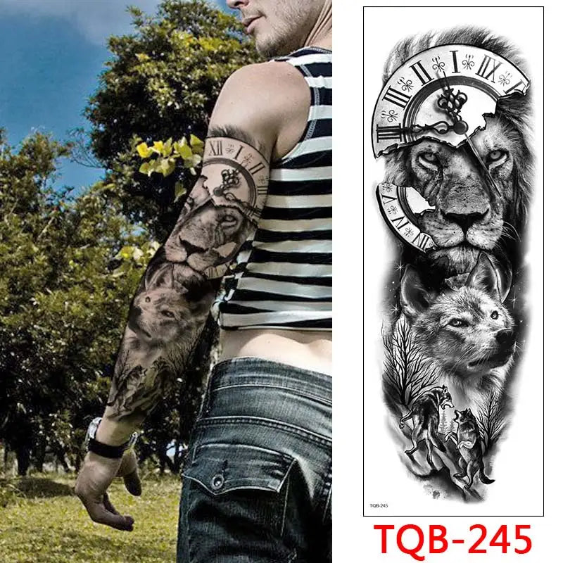 sengpan Large Arm Tattoo Sticker Full Sleeve Temporary Tattoos for Men Fish Wolf Tiger Tattoo Fake Tatoo for Women Waterproof Body Art