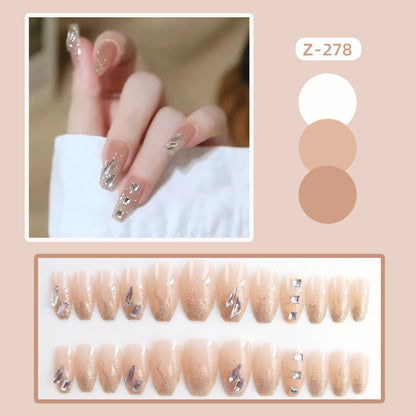 sengpan 24P Nail Art Fake Nails Japanese Ballerina Press on Nails Set Diamond Streamer Flash Fly Butterfly Seamless Removable False Nail