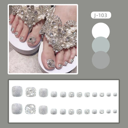 sengpan 24Ps Glossy Lake Blue Press on Toe Nails Artificial Acrylic Fake Toenails Full Coverage Removable Wearable Toe Nail Art Finished