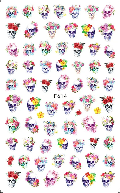 sengpan 3D Halloween Nail Stickers Clown Skull Bone Pumpkin Cartoon Spider Bat Nail Decals Self-Adhesive Nail Art Stickers Nails Decor