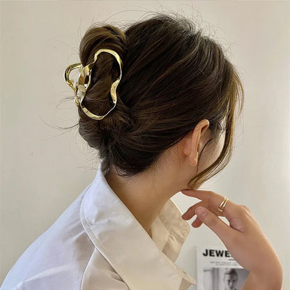 Lianfudai New Punk Geometric Metal Gold Silver Simple Hair Clip Claw for Women Trendy Large Crab Catches Clamp Korea Headwear Accessories